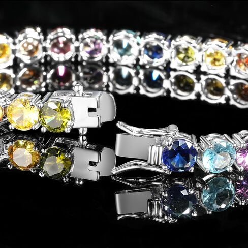 Gemsme 6.0mm Colored Cubic Zirconia Tennis Bracelet for Women, 6MM 18K White/Yellow Gold Plated Cubic Zirconia Rainbow Tennis Link Bracelet in Saudi Arabia