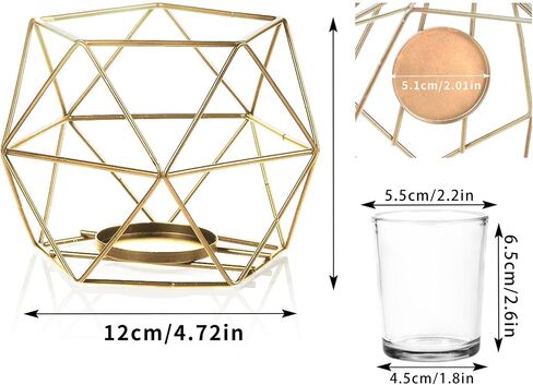 2 Pcs Gold Geometric Tealight Candle Holders with Glass Votive Cups, Wedding Reception Decor for Table Centerpiece, Metal Iron Wire Tea Light Candlestick Holder for Pillar Candles in Saudi Arabia