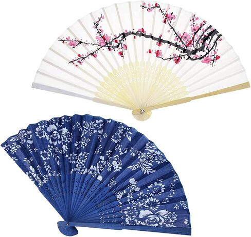 Folding Hand Fans,Hand Fan,Hand Fan Folding,Folding Fan,Chinese Fan,Chinese Vintage Style Handheld Fan,Silk Fabric Hollow Carved Handheld Folding Fan for Gifts and Wall Decoration,2 Pcs in Saudi Arabia