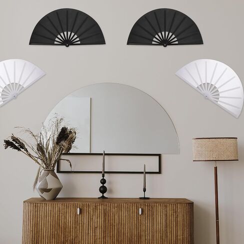 2 Pcs Large Folding Hand Fans Foldable Rave Fan Chinese Kung Fu Tai Chi Hand Fan Performance Decorations Hand Held Fan for Festival Dance Party (Black and White) in Saudi Arabia
