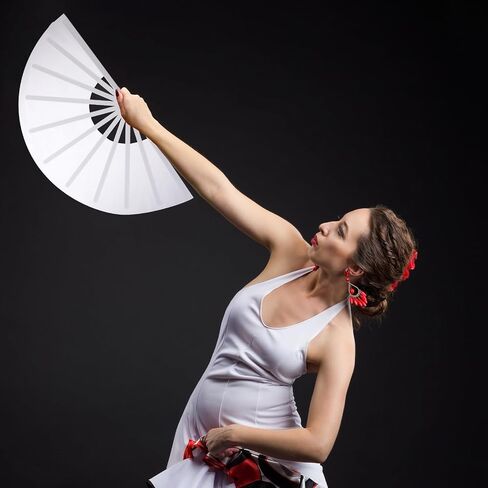 2 Pcs Large Folding Hand Fans Foldable Rave Fan Chinese Kung Fu Tai Chi Hand Fan Performance Decorations Hand Held Fan for Festival Dance Party (Black and White) in Saudi Arabia
