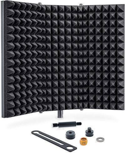 Sonic Acoustics Professional Studio Recording Microphone Isolation Shield, Pop Filter, High Density Absorbent Foam Reflector for Any Condenser Microphone Recording Equipment Studio, Silver Grey in Saudi Arabia