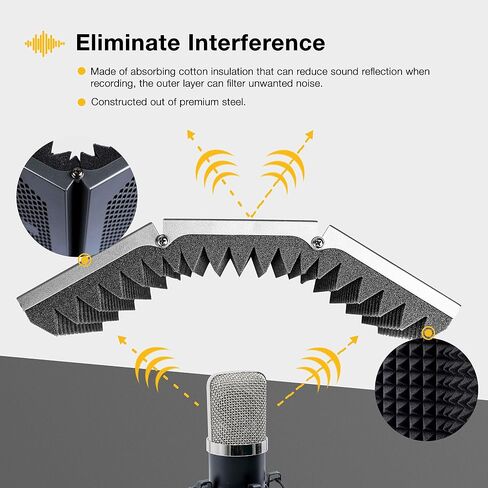 Sonic Acoustics Professional Studio Recording Microphone Isolation Shield, Pop Filter, High Density Absorbent Foam Reflector for Any Condenser Microphone Recording Equipment Studio, Silver Grey in Saudi Arabia