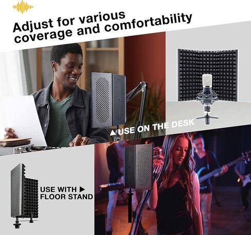 Sonic Acoustics Professional Studio Recording Microphone Isolation Shield, Pop Filter, High Density Absorbent Foam Reflector for Any Condenser Microphone Recording Equipment Studio, Silver Grey in Saudi Arabia