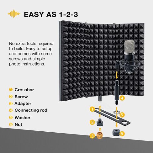 Sonic Acoustics Professional Studio Recording Microphone Isolation Shield, Pop Filter, High Density Absorbent Foam Reflector for Any Condenser Microphone Recording Equipment Studio, Silver Grey in Saudi Arabia