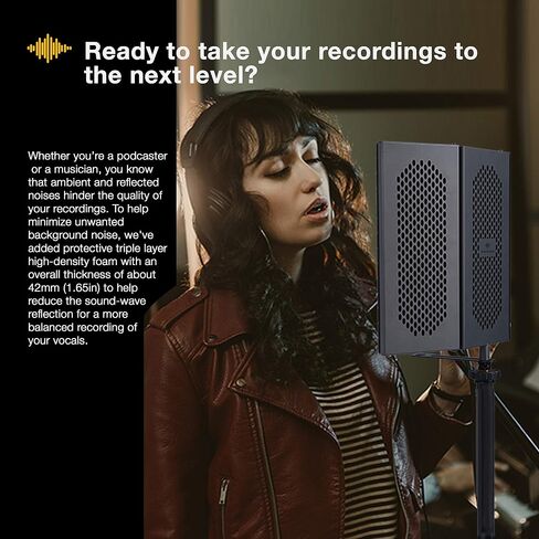 Sonic Acoustics Professional Studio Recording Microphone Isolation Shield, Pop Filter, High Density Absorbent Foam Reflector for Any Condenser Microphone Recording Equipment Studio, Silver Grey in Saudi Arabia