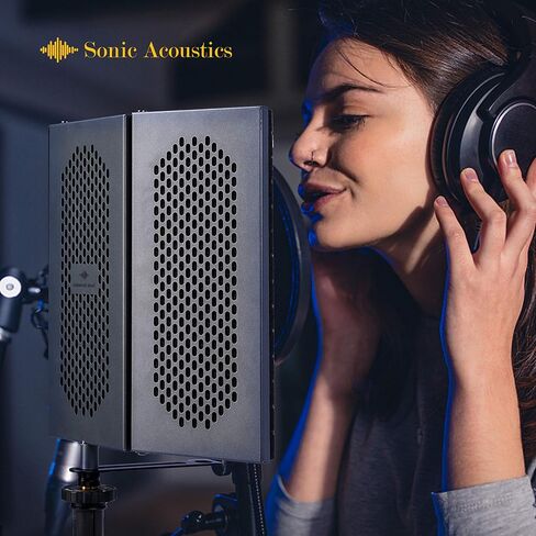 Sonic Acoustics Professional Studio Recording Microphone Isolation Shield, Pop Filter, High Density Absorbent Foam Reflector for Any Condenser Microphone Recording Equipment Studio, Silver Grey in Saudi Arabia