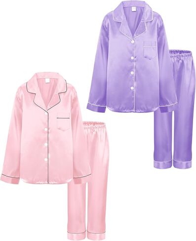 Glitopper 2 Sets Kids Satin Pajamas Set Girls Pajama Set Long Sleeve Pajamas for Girls Boys Toddler Sleepwear Loungewear in Saudi Arabia