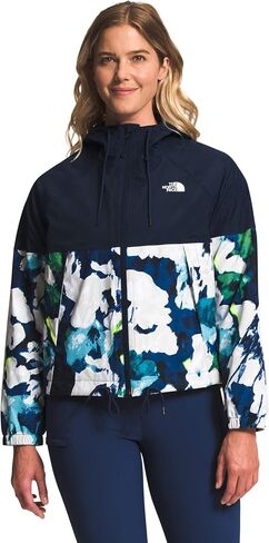 سترة نسائية ذات قلنسوة للمطر من THE NORTH FACE Antora باللون الأزرق الداكن/القمة باللون الأزرق الداكن وطباعة زهور تجريدية مقاس Sz XXL in Saudi Arabia