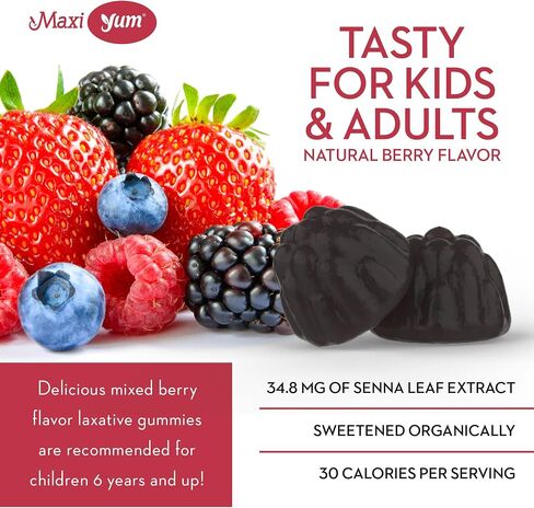 Maxi Health Laxative Gummies for Constipation Relief, Kids & Adults, Natural Senna, Calm Digestion, Mixed Berry Flavor, 60 Vegan Gummies for age 6+ - 4 Pack in Saudi Arabia