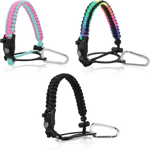 Aster 3PCS Paracord Handle for Water Bottle Strap-Fits Wide Mouth Bottles 12oz to 64oz - Paracord Carrier Strap Cord with Safety Ring, Compass and Carabiner Water Bottle Handle Strap in Saudi Arabia