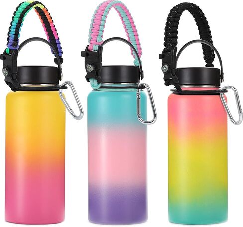 Aster 3PCS Paracord Handle for Water Bottle Strap-Fits Wide Mouth Bottles 12oz to 64oz - Paracord Carrier Strap Cord with Safety Ring, Compass and Carabiner Water Bottle Handle Strap in Saudi Arabia