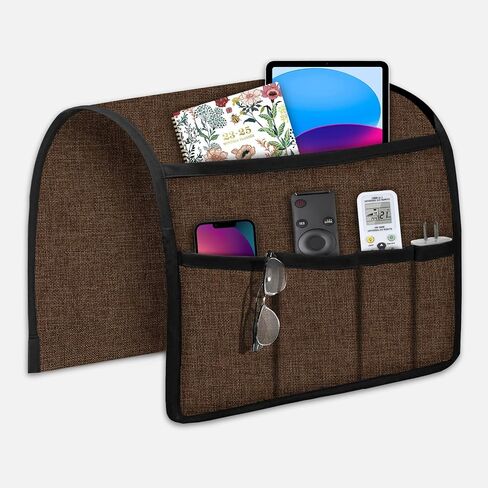 Joywell Sofa Armrest Organizer, Remote Control Holder for Recliner Couch, Arm Chair Caddy with 5 Pockets for Magazine, Tablet, Phone, iPad, Brown in Saudi Arabia
