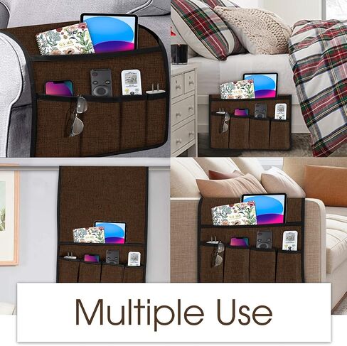 Joywell Sofa Armrest Organizer, Remote Control Holder for Recliner Couch, Arm Chair Caddy with 5 Pockets for Magazine, Tablet, Phone, iPad, Brown in Saudi Arabia