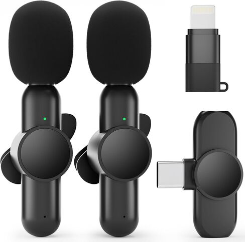 2 حزمة من ميكروفونات Lavalier اللاسلكية لهواتف iPhone وiPad وAndroid Phone وميكروفونات لاسلكية صغيرة بمشبك لتسجيل الفيديو ومقابلة YouTube ومدونة الفيديو والبث المباشر in Saudi Arabia