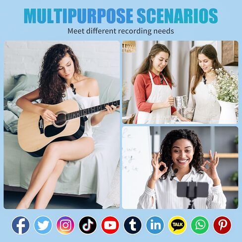 2 حزمة من ميكروفونات Lavalier اللاسلكية لهواتف iPhone وiPad وAndroid Phone وميكروفونات لاسلكية صغيرة بمشبك لتسجيل الفيديو ومقابلة YouTube ومدونة الفيديو والبث المباشر in Saudi Arabia