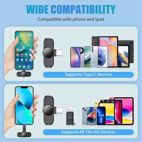 2 حزمة من ميكروفونات Lavalier اللاسلكية لهواتف iPhone وiPad وAndroid Phone وميكروفونات لاسلكية صغيرة بمشبك لتسجيل الفيديو ومقابلة YouTube ومدونة الفيديو والبث المباشر in Saudi Arabia