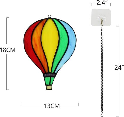 زجاج ملون نافذة معلقة منطاد الهواء الساخن Suncatchers لتزيين النوافذ مصنوع يدويًا من الزجاج الملون هدية ديكور قوس قزح (قوس قزح) in Kuwait