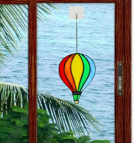 زجاج ملون نافذة معلقة منطاد الهواء الساخن Suncatchers لتزيين النوافذ مصنوع يدويًا من الزجاج الملون هدية ديكور قوس قزح (قوس قزح) in Kuwait