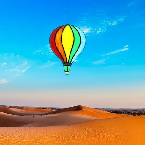 زجاج ملون نافذة معلقة منطاد الهواء الساخن Suncatchers لتزيين النوافذ مصنوع يدويًا من الزجاج الملون هدية ديكور قوس قزح (قوس قزح) in Kuwait