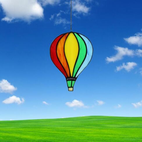 زجاج ملون نافذة معلقة منطاد الهواء الساخن Suncatchers لتزيين النوافذ مصنوع يدويًا من الزجاج الملون هدية ديكور قوس قزح (قوس قزح) in Kuwait