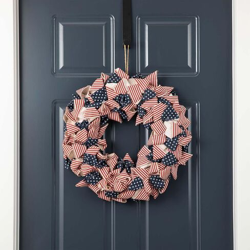 Glitzhome 19''D Fabric Patriotic Stripes and Stars Wreath Artificial Wreath Front Door Wall Hanging Decor in Saudi Arabia