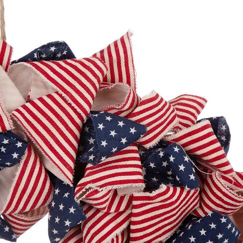Glitzhome 19''D Fabric Patriotic Stripes and Stars Wreath Artificial Wreath Front Door Wall Hanging Decor in Saudi Arabia