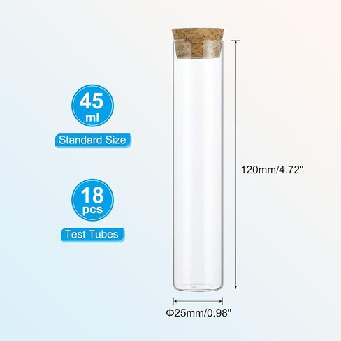 أنابيب اختبار باتيكل 45 مل، 18 قطعة 4.72 × 0.98 بوصة من الزجاج الشفاف ذو القاعدة المسطحة حاويات أنبوب اختبار مع سدادة الفلين لحفلات الخرز والحلوى وتخزين ملح الاستحمام والتجربة العلمية وانتشار النباتات in Saudi Arabia