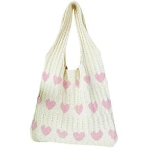 Crochet Tote Bag Heart Tote Cutecore Key Chain Cute Tote Bag Y2K Accessories Shoulder Bag Heart Bag Hobo Bag Y2k Knit