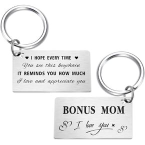 Gezxin Bonus Mom Keychain Gifts, to My Step Mom Birthday Gift Ideas from Daughter Son, Personalized Stepmom Stepmother Mother's Day Thanksgiving Valentines Day Christmas Presents