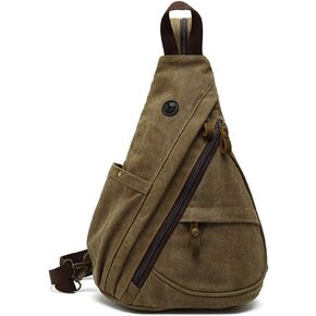 Canvas Sling Bag Backpack Small Crossbody Shoulder Casual Daypack Rucksack for Men Women Outdoor Cycling Hiking Travel (Army Green)
