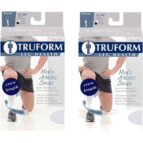 Truform 15-20 Men Athletic Crew Sock, Large, White (Pack of 2)