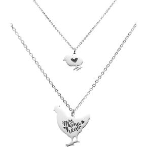 seensea Mama Hen Necklace Mother's Day Gift Necklace Baby Chicks and Mother Hen Necklace set for 2, 3, 4 Mother and Daughters Chicken Non-traditional Jewelry Farm Jewelry Country Life Chicks & Hen Charm Necklace