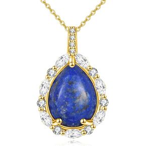 Natural Gemstone Necklace 925 Sterling Silver Cubic Zirconia Pendant Teardrop Lapis Lazuli/Moonstone/Moss Agate/Larimar/Black Onyx Jewelry Gift for Women Girls Mom Daughter in Kuwait