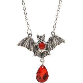 Vintage Gothic Bat Necklace Red Black Crystal Gem Bat Pendant Necklace Punk Hip Hop Style Black Bat Necklace Halloween Party Clothing Accessories for Women Teen Girls