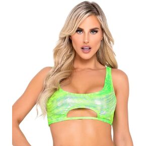 Roma Women's Metallic Swirl Crop Top with Keyhole Cut-Out for Rave/Festival