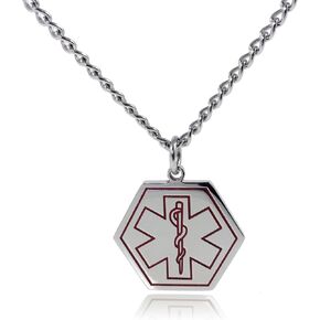Type 2 Diabetes Necklace Medical Alert ID Stainless Steel Pendant with 26" Chain