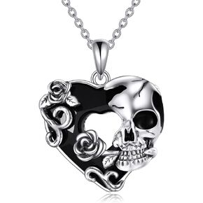 CRMAD Skull Gothic Necklace Sterling Silver Rose Skull Crystal Jewelry for Men Women Halloween Jewelry Gifts in Kuwait