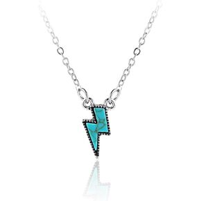 Natural Turquoise Necklace Boho Western Necklaces Jewelry for Women Men Bull Head Cow Tag lightning Bolt Necklace Horseshoe Necklace Hippie Accessories Cross Bar Pendant Necklace 90S Cowgirl Cowboy Jewelry 4 Pieces