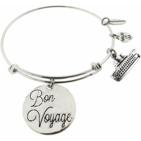 Bon Voyage Cruise Ship Silver Tone Expandable Wire Bracelet