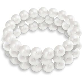 Bling Jewelry Classic Fashion Ball Bead Stackable Multi Strand Simulated White Pink Pearl Stretch Bracelet For Women Teen 8, 10, 12MM