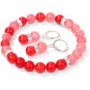 Healing Bracelet For Women Natural Crystal Stone Beaded Elastic Bracelet Beads Drop Dangle Earrings Relieves Stress Anxiety Prayer Chakra Energy Set Jewelry Gift