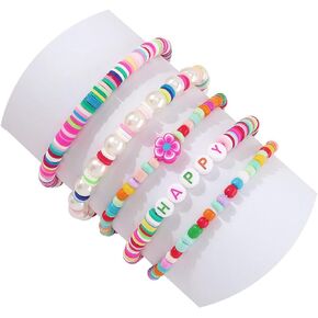 5Pcs Surfer Beaded Stackable Bracelets for Women Stretch Bracelets,Y2K Stretch Bracelet Bohemian Layering Bracelet for Teen Girls Friendship Bracelet