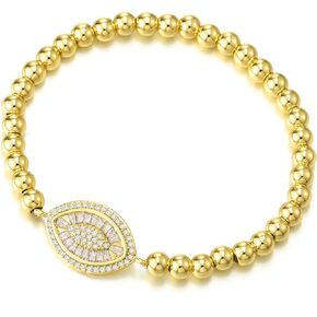 COOLSTEELANDBEYOND Gold Color Protection Evil Eye Beads Bracelet for Women with Cubic Zirconia