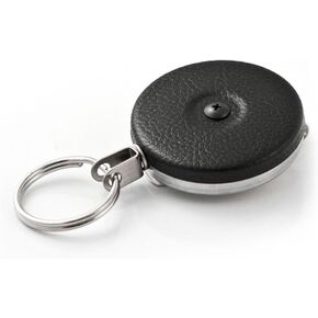 KEY-BAK Original Chain Retractable Key Holder with 24" Stainless Steel Chain, Black Front, Steel Belt Clip, 8 oz. Retraction, Split Ring, Black Vinyl (#5B)