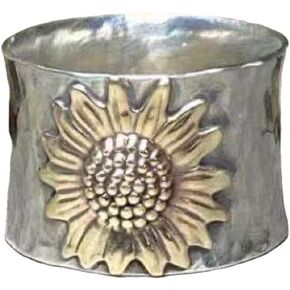Vintage Sunflower Ring for Women and Men Natural Plant Daisy Sunflower Spinner Rings Boho Wide Chunky Fidget Band Ring Hope Gift