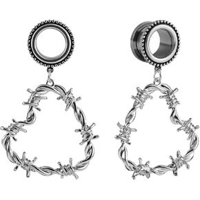Atomhole 2PCS Heart Dangle Ear Plugs Tunnels Hypoallergenic Screw Back Ear Gauges Hypoallergenic Earrings Expanders for Stretched Piercing Body Jewelry