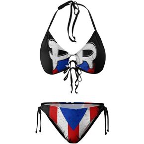 Swimsuits Puerto Rico Pr Flag Bikini Set with Bra and Strappy Triangle for Women