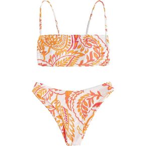 WDIRARA Women's 2 Piece Boho Print Bikini Set Tie Back Top and Hipster Bottom Bathing Suit Swimwear