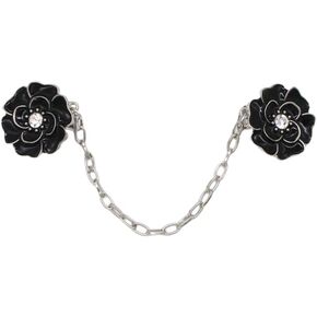 Enamel Flower Collar Clip Brooches Lapel Pin for Women Girls CZ Black White Enameled Camellia Cherry Blossom Flowers Clips Lightweight Elegant Retro Shirts Sweater Shawl Cardigan Costume Dress Accessories Jewelry Gifts